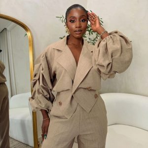 European and American commuter casual large lapel pleated sleeve trousers two pieces – Image 5