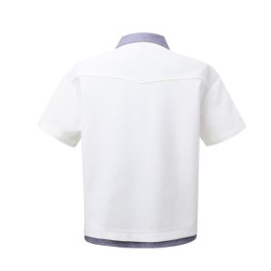 Fake two short-sleeved shirts men's cleanfit contrast patchwork lapel pearl buckle design sense summer shirt trend – Image 6