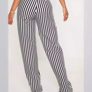 Y6022 Cross-border European and American Clothing New Black Stripe Print High Waist Straight Leg Casual Wide-leg Pants in stock – Image 4