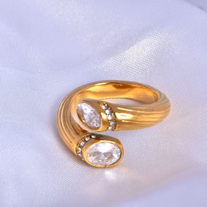 European and American court style niche design white zircon inlaid ring stainless steel gold-plated ring – Image 4