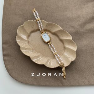 ZUORAN Pearl Square Double Row Bracelet Type French Exquisite Quartz Women's Watch – Image 3