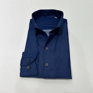 Italian vintage Neapolitan denim blue one-collar slim long-sleeved shirt men's shirt trend – Image 3