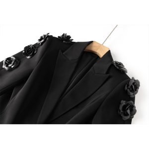 French Women's Fashion Commuter Suit Heavy Crafted Flower Decoration Set Two Piece Trousers – Image 3