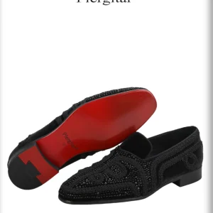 Handmade custom Chinese knots, appliers, embroidered stitching, rhinestones, one-footed men's loafers, luxury velvet red shoes – Image 4