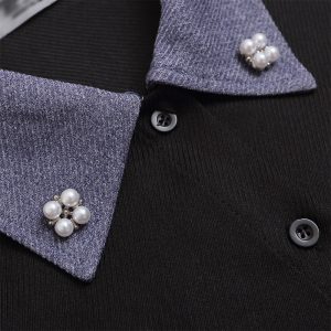 Fake two short-sleeved shirts men's cleanfit contrast patchwork lapel pearl buckle design sense summer shirt trend – Image 3