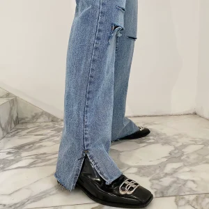 Fall men's ripped jeans trend straight wide-leg pants personality split mopping pants ins net red long pants – Image 5