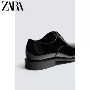 ZARA2025 Winter New Men's Shoes Patent Leather Effect Pointed Toe Derby Style Dress Shoes – Image 3