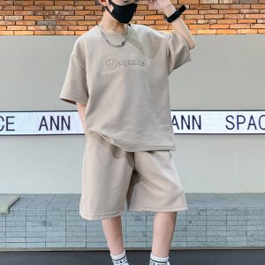 Boys' summer suit sportswear 2025 new boys' foreign solid color simple short sleeve two-piece set big boy thin model – Image 3
