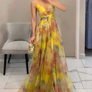 Cross-border 2025 Europe and the United States spring and summer new mesh print slip dress INS vacation casual party dress – Image 6