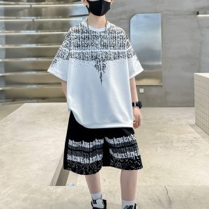 Children's Children's Summer Ruffian Short Sleeve T-Shirt Set 2025 New Medium and Large Children's Summer Thin Two-Piece Summer Dress 8 – Image 3