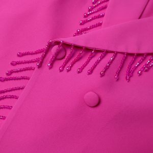 V-neck beaded lace-up waist long-sleeved blazer high-waisted versatile straight-leg pants set Two-piece set – Image 5