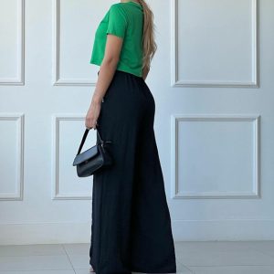 South American Cross-border Spring and Summer Thin Pants Solid Color Loose Pleated Wide-leg Slacks Semi-Elastic Waist – Image 5