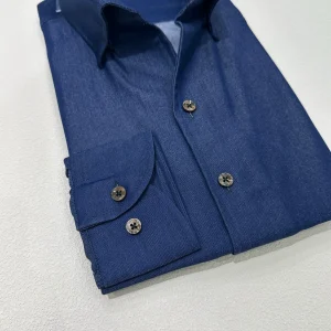 Italian vintage Neapolitan denim blue one-collar slim long-sleeved shirt men's shirt trend – Image 4