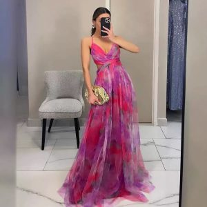 Cross-border 2025 Europe and the United States spring and summer new mesh print slip dress INS vacation casual party dress – Image 4