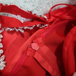 Bandage temperament dress women's 2025 summer new rhinestone halterneck bow splicing design long hip skirt – Image 6