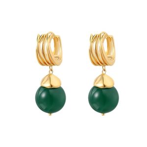 New green chalcedony earrings retro simple and versatile earrings women's national style earrings niche design elegant earrings – Image 5