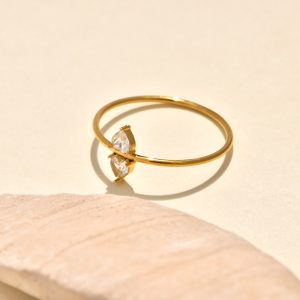 1pc European and American niche design stainless steel 18K gold red and white zircon simple fine light luxury women's personality ring – Image 3