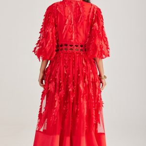 Real shot of court-style hand-nailed diamond embroidered dress openwork long skirt – Image 6