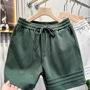 Summer classic three-bar design, heavy athleisure shorts, men's pants, loose cropped pants, American mides – Image 5