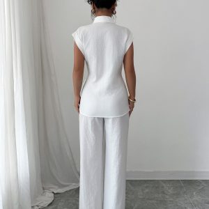 Cross-border European and American elegant high-end short-sleeved vests and trousers women's suits Women's – Image 4