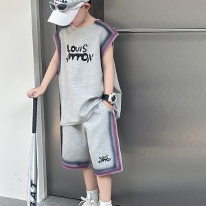 Boys' summer suit 2025 new medium and large children's foreign style contrasting color loose sports two-piece children's clothes summer – Image 4