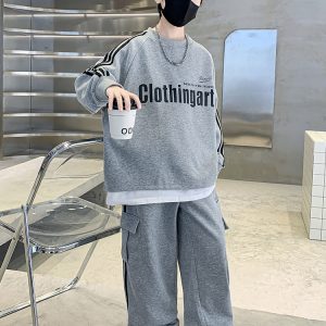 Boys' sports suits, spring and autumn clothes, medium and large children's sweatshirts and sweatpants, two-piece sets, 2025 new boys' casual clothes trend – Image 5