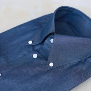 Men's shirt long sleeve button down thin denim cotton business shirt men's shell buckle hand-oversewn – Image 6