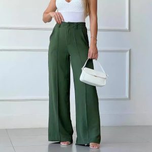 South American Cross-border Spring and Summer Thin Pants Solid Color Loose Pleated Wide-leg Slacks Semi-Elastic Waist – Image 3
