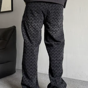 Spring and autumn American casual ruffian handsome high-end jacquard embroidered jeans, men's straight-leg, loose design wide-leg trousers – Image 4