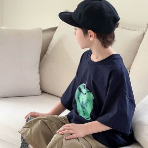 Boys' summer cartoon print T-shirt set 2025 new summer cool short-sleeved shorts two-piece set summer trendy T – Image 4