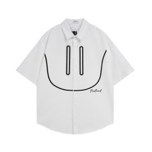 design sense deconstructs spliced short-sleeved shirts men's American trend loose casual summer lapel shirts – Image 5