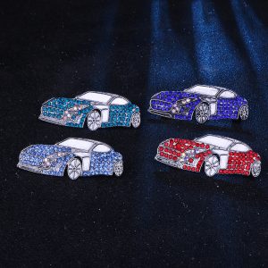 Blue Red Diamond-Encrusted Sports Car Brooch Luxury Car Shape Badge Men's Premium Pin Corsage Suit Accessories – Image 3