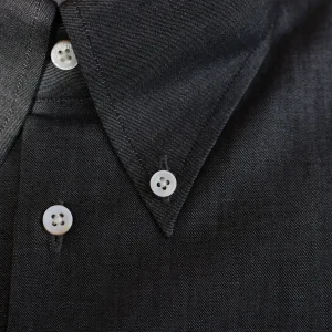 Men's shirt long sleeve button down thin denim cotton business shirt men's shell buckle hand-oversewn – Image 3