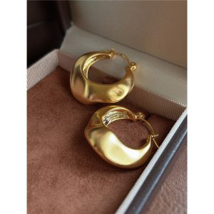 French European and American niche design, irregular earrings, hand-brushed craft earrings, women's simple plain hoops, earrings, trendy – Image 3