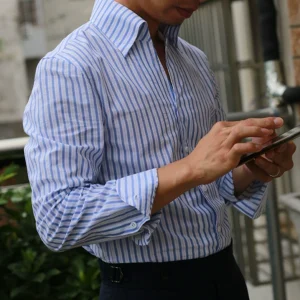 Summer seersucker one-piece collar shirt men's long-sleeved thin shell button Italian style casual handmade shirt – Image 4