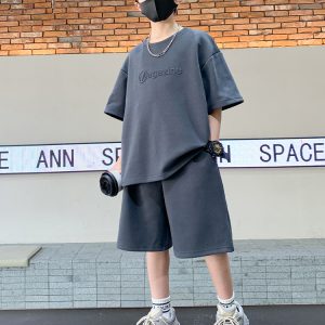Boys' summer suit sportswear 2025 new boys' foreign solid color simple short sleeve two-piece set big boy thin model – Image 4
