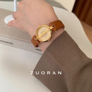ZUORAN anti-vintage style high-end retro fashion design sense live sale foreign trade leather ladies watch – Image 3