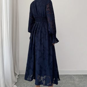 Cross-border European and American elegance deep V lace long-sleeved dress women's – Image 3
