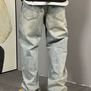 Spring American casual ruffian handsome washed retro zip jeans, men's straight-leg loose trendy brand wide-leg long pants – Image 4
