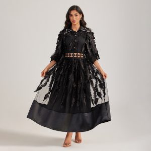 Real shot of court-style hand-nailed diamond embroidered dress openwork long skirt – Image 9