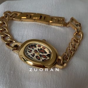 ZUORAN leopard print design sense round hollow high-end temperament personality exquisite women's quartz watch IE53 live broadcast – Image 3