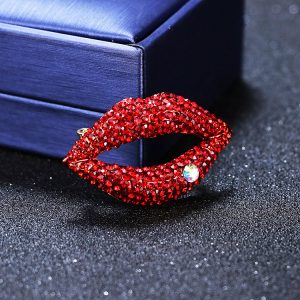 European and American luxury full diamond big red lip brooch women's coat pin ins sexy red lip corsage petty bourgeois accessories – Image 3