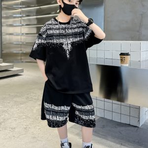 Children's Children's Summer Ruffian Short Sleeve T-Shirt Set 2025 New Medium and Large Children's Summer Thin Two-Piece Summer Dress 8 – Image 5