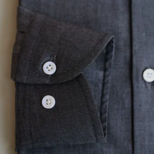 Men's shirt long sleeve button down thin denim cotton business shirt men's shell buckle hand-oversewn – Image 4