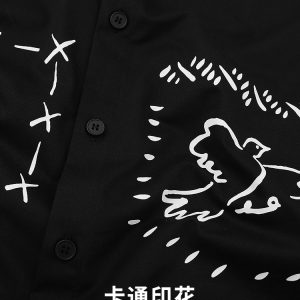 Cross-border new American street hand-painted graffiti children's cartoon print summer cotton loose lapel short-sleeved shirt – Image 3