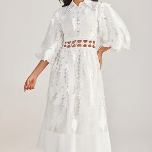 Real shot of court-style hand-nailed diamond embroidered dress openwork long skirt – Image 7