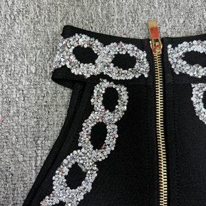 European and American cross-border bandages, new women's clothing, stand-up collar, light luxury nail diamond, hollow flower temperament, elegant bandage dress, long skirt – Image 7