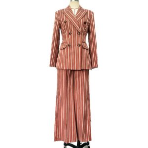 High-end striped suit women's 2025 new European and American celebrity catwalk temperament suit straight-leg pants slim two-piece set – Image 4