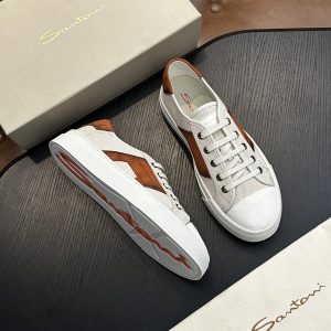 New Men's Calfskin Casual Board Shoes Color-blocking Lace-up Casual Sneakers – Image 3