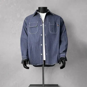 NATCODE original trendy brand niche design unisex American imitation denim simple casual shirt for men and women – Image 4
